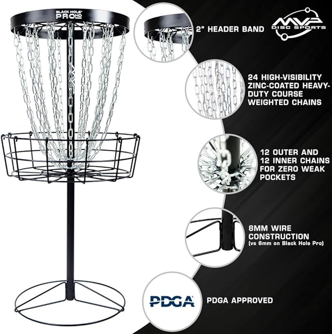 MVP Disc Sports Black Hole Pro HD 24-Chain Portable Disc Golf Basket Target