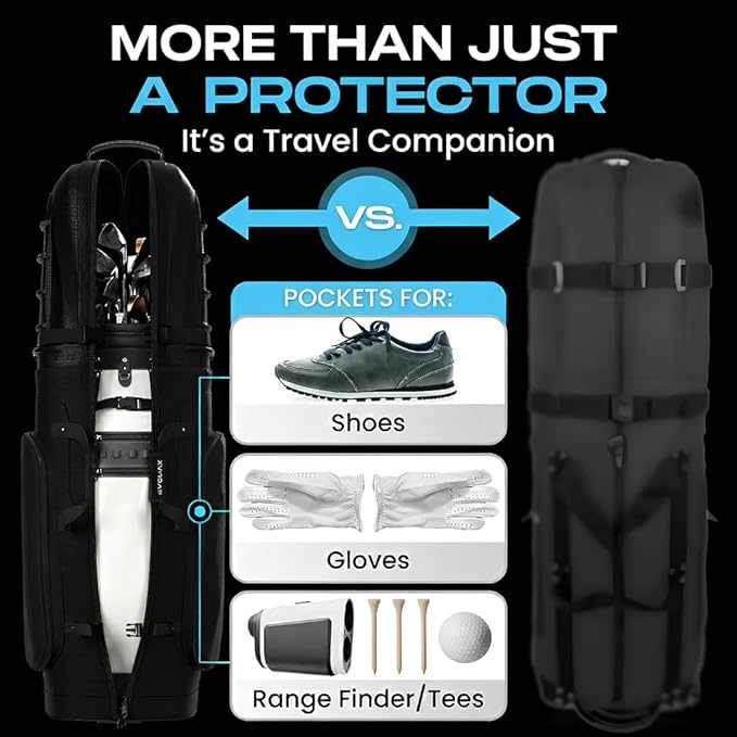 Hard Top Golf Travel Bag for Airlines, 1680D Hard Case Golf Travel Bag with TSA Lock, Wheels, Internal Strap, Grab Handle & Durable Zipper, Collapsible Hard Shell Travel Case for Golf Clubs