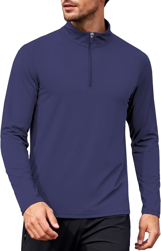 Mens Long Sleeve Shirts Quarter Zip Pullover UPF 50+ Sun Protection Wicking Moisture Workout Running Casual Athletic Tops