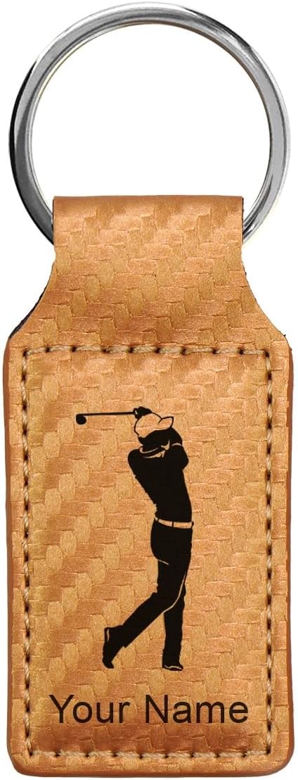 LaserGram Rectangle Keychain, Golfer Golfing, Personalized Engraving Included