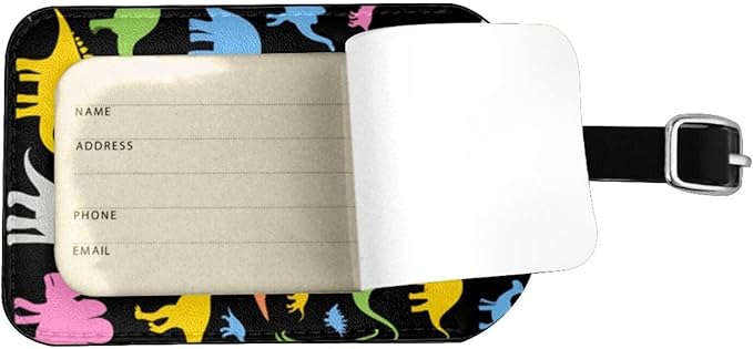 Cute Dinosaurs Luggage Tag for Suitcases,Colorful Dino PU Leather Baggage Tags Bag Tags Travel Id Label for Luggage Women Men -1 Piece