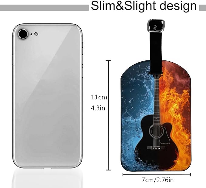 Guitar Fire and Water Luggage Tag for Suitcases,Rock Music Cool Musical Instrument PU Leather Baggage Tags Bag Tags Travel Id Label for Luggage Women Men -1 Piece