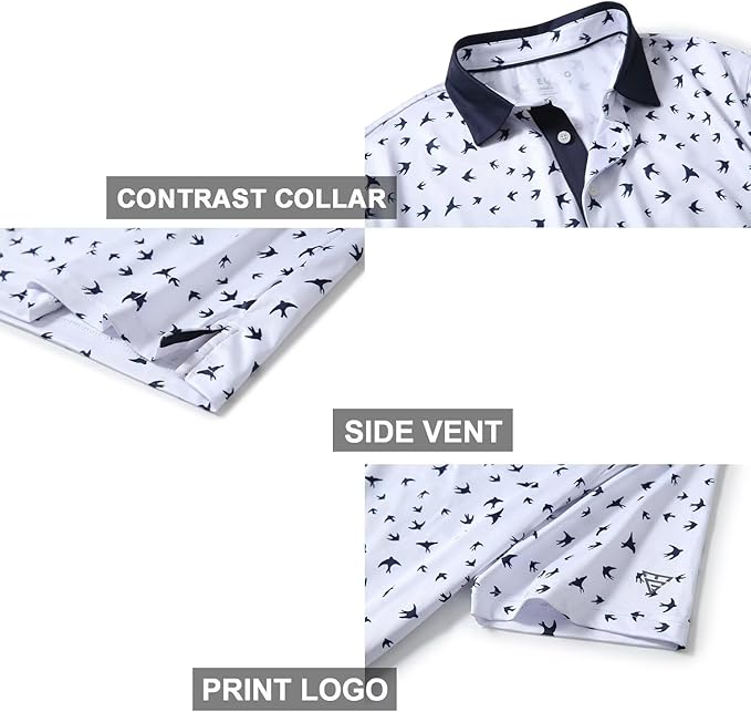 Golf Shirts for Men Dry Fit Short Sleeve Print Performance Moisture Wicking Polo Shirt