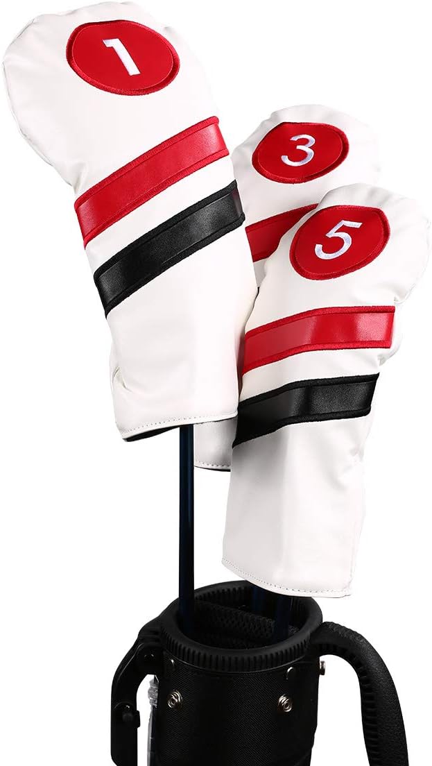 Golf Head Covers 3pcs Set, Driver Fairway Wood Headcovers, Vintage PU Headcovers for Golf Club
