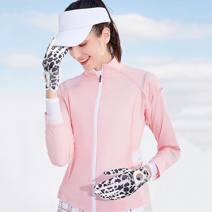 Amy Sport Womens Golf Glove with Ball Marker Rain Left Right Hand Leather Printed Pack, Ladies Golf Gloves All Weather Grip Breathable Soft Size Small Medium Large XL