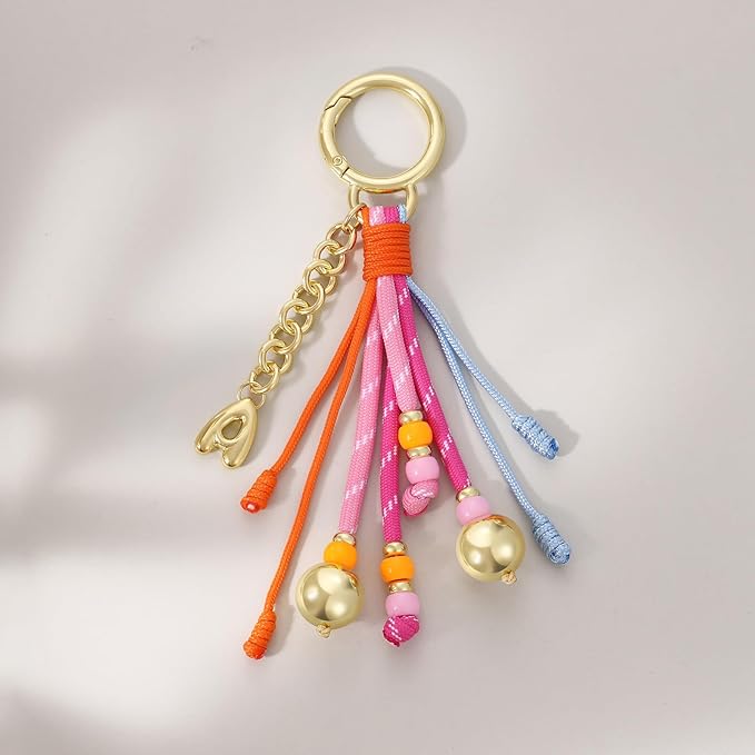 KissYan Christmas Initial Bag Charm for Women, Colorful Rope Purse Keychain With Puffy Letter, Handbag Charm for Backpack