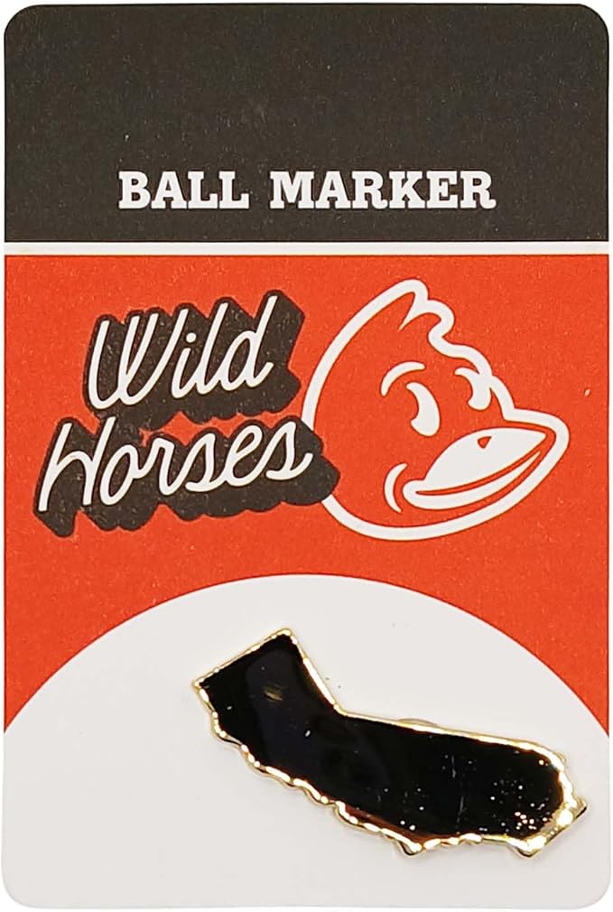 Wild Horses California Golf Ball Marker - Magnetic Gold Metal with Embossed Logo - 1.25" Location Outline Design for Hat Clip or Pocket - Great Golf Gift
