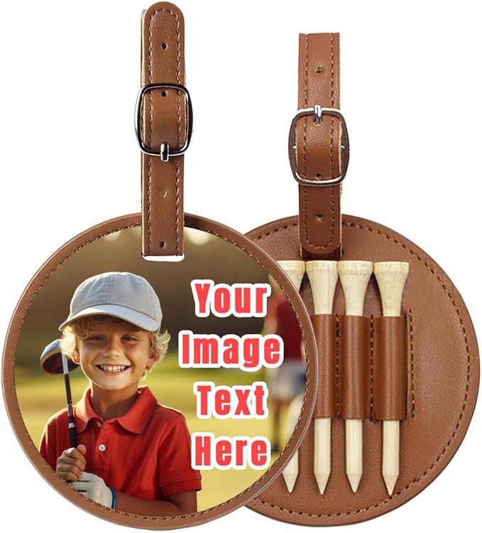 Custom Leather Golf Tee Holder, Personalized Photo Logo Text Golf Bag Tag, Customized Golf Club Luggage Labels, Luxury Gift for Coach, Grandpa, Uncle, Husband, Him