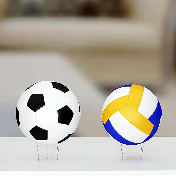 Acrylic Large Ball Stand Holder 4.7x2.6 Inch, 2-Pack Display Stand for Football Basketball Soccer, Clear Volleyball Rugby Case Rack