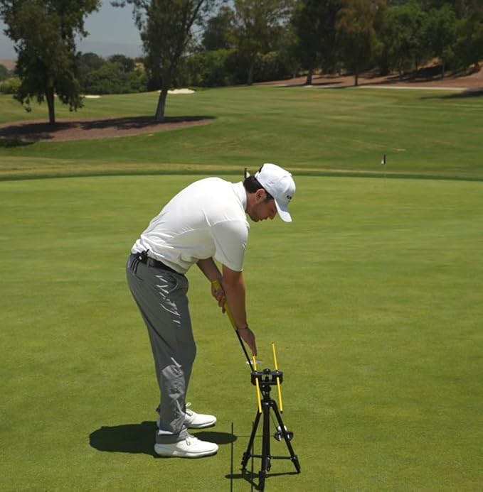 Golf Swing Trainer with Adjustable Tripod – Swing Speed Trainer, 360° Alignment Training Aid with Phone Holder for Practice & Distance