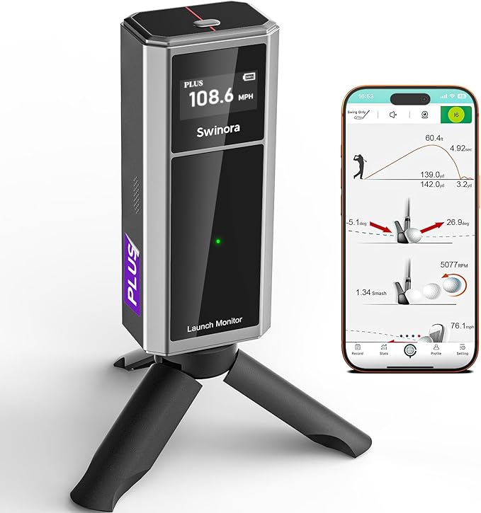 Golf Launch Monitor & Simulator: Portable Swing Analyzer for iOS/Android with Virtual Course, 3D Trajectory for Indoor/Outdoor Use