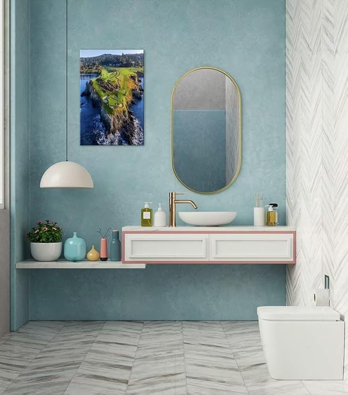 Pebble Beach Golf Course Canvas Wall Art for Living Room Bedroom Bathroom Home Decorations Sports Landscape Office Room Decor Golf Framed Artwork Giclee Prints Ready to Hang(18''W x 24''H)