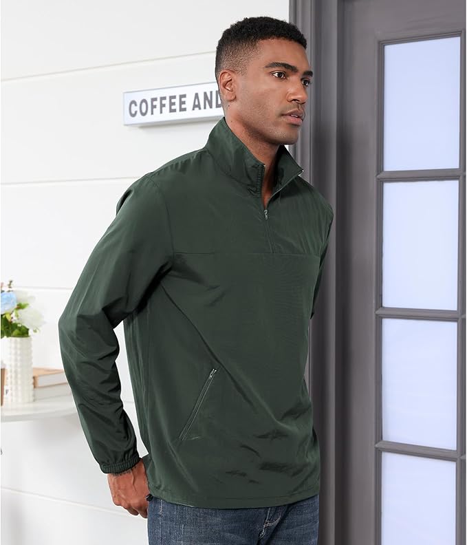 Aulemen Men's Casual Quarter Zip Pullover Golf Windbreakers Athletic Lightweight Jacket Hiking Running Sweatshirt with Pocket