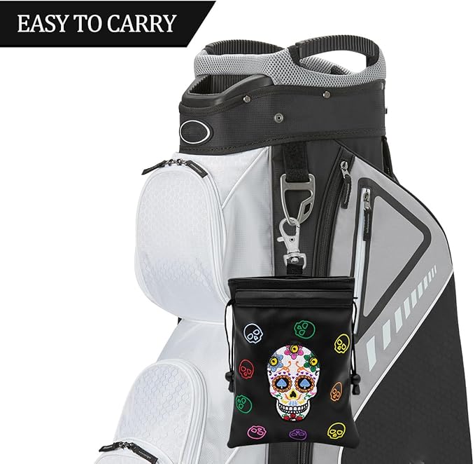 montela golf Valuables Pouch with Drawstrings Skeleton Golf Tee Pouch Leather Ball Bag for Men Women