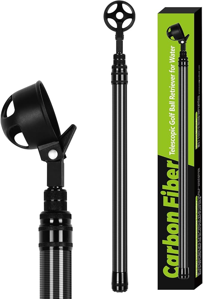 Golf Ball Retriever Telescopic, Carbon Fiber Golf Ball Picker Upper for Water, Lightweight & Durable Golf Ball Grabber with 2 Claw Sucker Tool, Golf Accessories Gifts for Men Women
