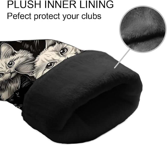 Golf Club Covers Cats Black Driver Headcover, Leather Golf Club Head Covers for Driver Fairway Woods Waterproof Golf Headcovers with Anti-Scratch Lining for Men Women
