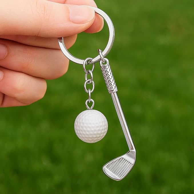 Golf Keychain – Sporty Keychains Bag Charms for Women with Realistic Dimpled Ball & Detailed Silver-Toned Club, Cool Key Chains Gifts for Golfers & Sports Fans