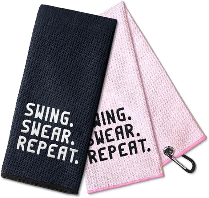 DYJYBMY Swing Swear Repeat Funny Embroidered Golf Towel Set, Wedding Anniversary Towel Gifts, Valentine's Day Birthday Gifts for Her Him Couple Wife, Golf Accessories Gifts for Women Men Golf Lover
