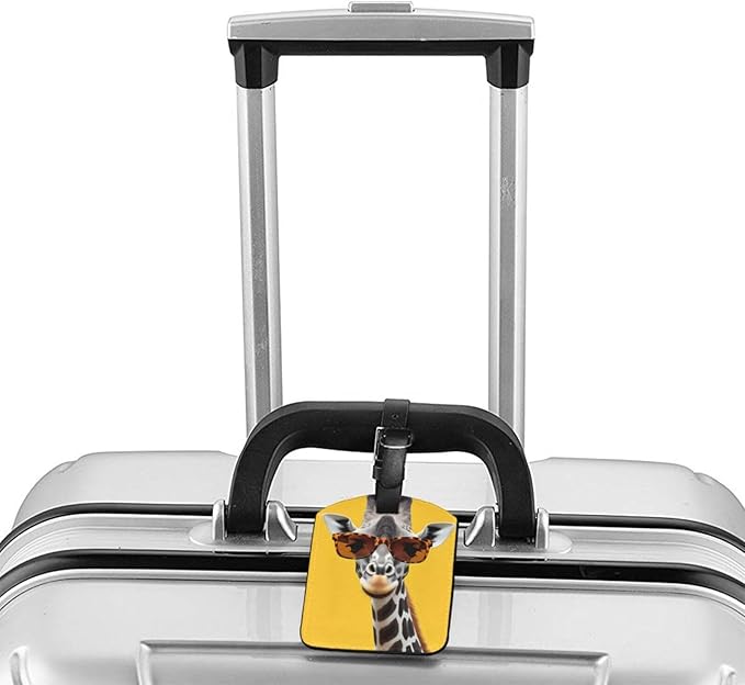 Cute Giraffe Luggage Tag for Suitcases,Animal Yellow PU Leather Baggage Tags Bag Tags Travel Id Label for Luggage Women Men -1 Piece