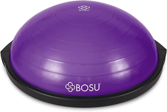 Bosu Balance Ball Exercise Trainer, Home Gym Equipment w/ Guided Workouts & Pump, 26", Blue - Inflatable Fitness Platform for Strength Training, Standing, Balancing, and Core Workout