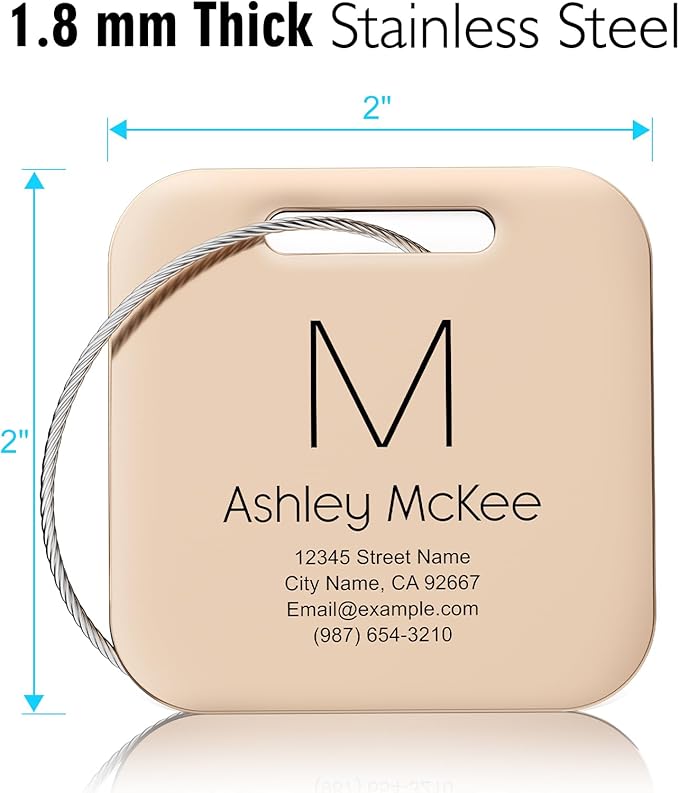 Personalized Engraved Gold Metal Luggage Tags for Suitcase - Custom Name Tags for Bags and Backpacks (10 Pack)