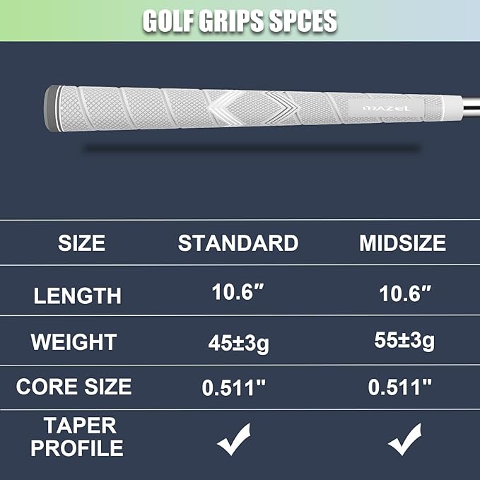 MAZEL Golf Club Grips for Men - 10 Pack - Non-Slip Micro-texture High Performance Golf Grips Midsize/ Standard,5 Colors Option