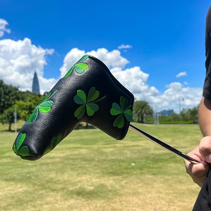 Live Lucky Golf Club Headcover Shamrock Golf Head Cover Elegant Embroidery Premium Leather Driver Covers Fairway Wood Covers Hybrid Headcovers Mallet Blade Putter Covers
