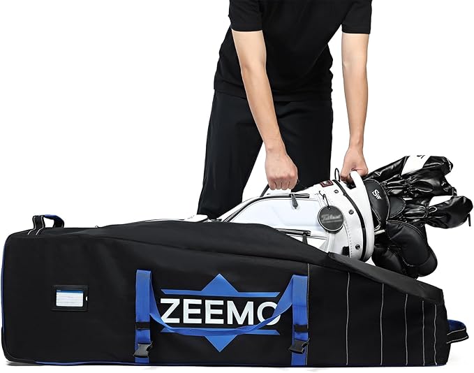 ZEEMO Golf Travel Bag, Mid-open Protective & Wheeled Airline-Approved Case for Clubs, Stand&CartBag, Waterproof Soft-Sided Cover Made of Heavy Duty Oxford, Black