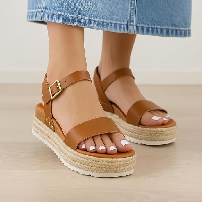 CUSHIONAIRE Melissa Espadrille Platform Sandals For Women with Adjustable Ankle Strap and Memory Foam Insole-Comfortable Womens Sandals for Summer