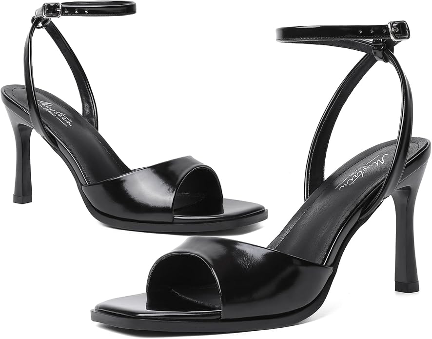 Mostrin Strappy Heels for Women Square Open Toe Lace Up Heeled Sandals Ankle Strap Sexy Stiletto High Heels for Party, Prom, Dating, Wedding