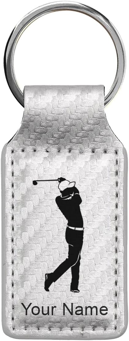 LaserGram Rectangle Keychain, Golfer Golfing, Personalized Engraving Included