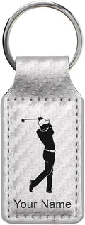 LaserGram Rectangle Keychain, Golfer Golfing, Personalized Engraving Included
