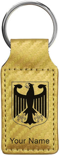 LaserGram Rectangle Keychain, Coat of Arms Germany, Personalized Engraving Included (Carbon Fiber Gold)