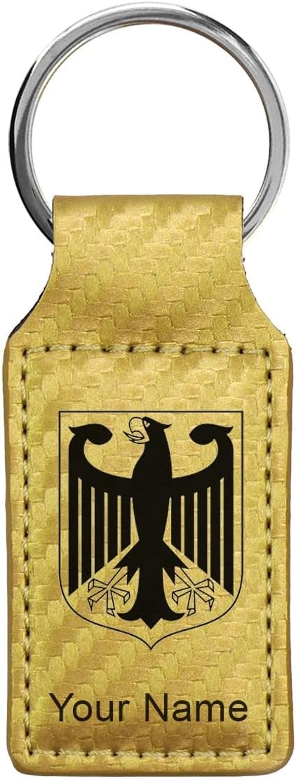 LaserGram Rectangle Keychain, Coat of Arms Germany, Personalized Engraving Included (Carbon Fiber Gold)