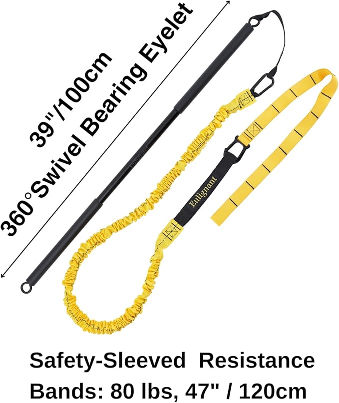 Swing Trainer for Golf/Baseball/Tennis Improvement, Resistance Cord (25&80lbs) with Weighted Workout Bar, Rotational Movements Exercise in Core Training