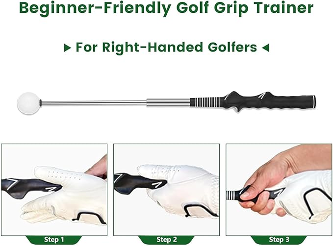 Retractable Golf Swing Training Aid, Golf Grip Trainer and Right-Handed Golf Training Aid for Chipping Hitting, Portable Grip Trainer with Click Feedback