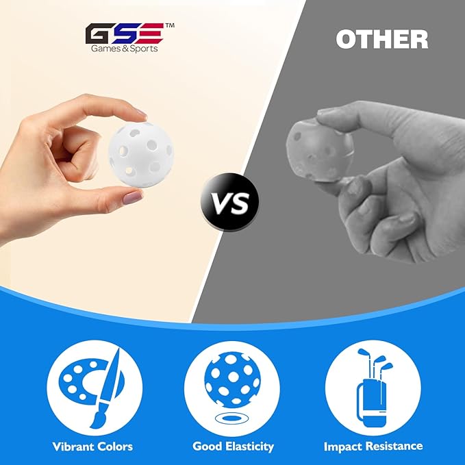 GSE Games & Sports Expert 12-Pack Practice Golf Balls, 40mm Limited Flight Plastic Soft Golf Balls, Airflow Hollow Training Golf Ball for Swing Practice (Several Colors Available)