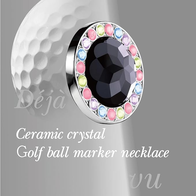 Golf Ball Marker with Ceramic Crystal Ball Marker Necklace (20mm Small Size) Gifts Accessories Women Golfers