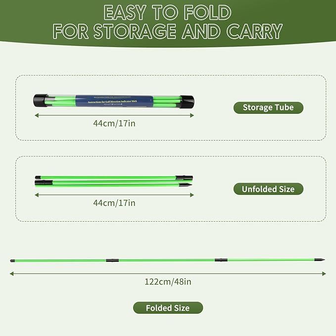 2 Pack Golf Alignment Sticks and 48” Foldable Training Rods, Lightweight Fiberglass Training Aid for Stance Alignment, Swing & Posture Correction, Portable with Storage Tube