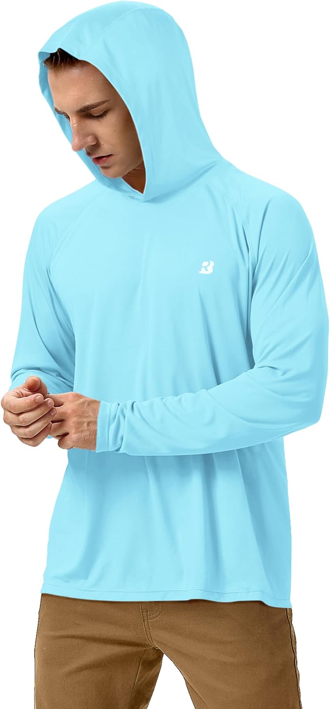 Roadbox UPF 50+ Fishing Shirts for Men, Long Sleeve UV Sun Protection Hoodie, Outdoor Hiking Running Swimming Rash Guard