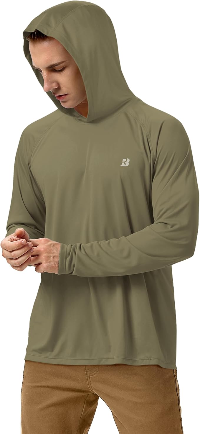 Roadbox UPF 50+ Fishing Shirts for Men, Long Sleeve UV Sun Protection Hoodie, Outdoor Hiking Running Swimming Rash Guard