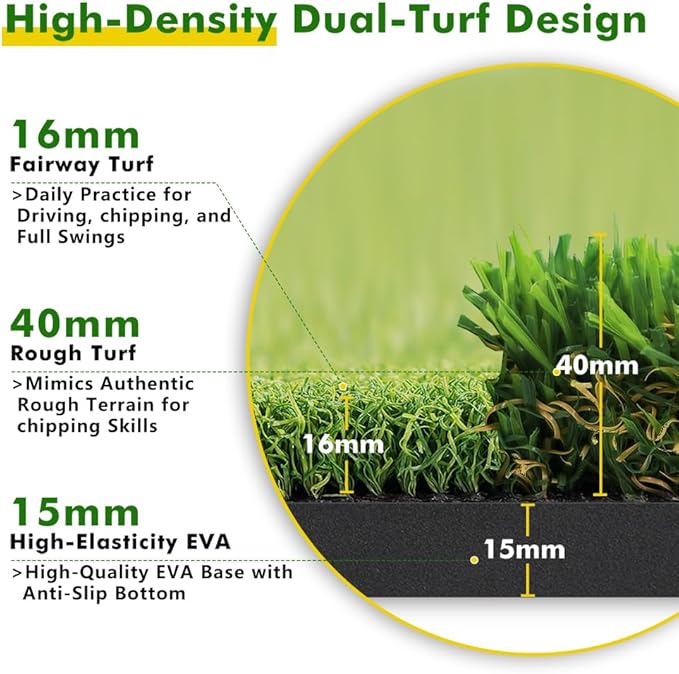 Thickened Golf Mat-31mm, 5x4ft Golf Hitting Mats Practice Outdoor/Indoor, Heavy-Duty Commercial Grade Synthetic Turf Training Mat for Simulators/Garage/Backyard/Driving Range Swing and Chipping