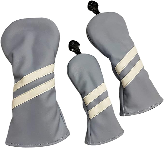 3pcs Golf Wood Head Covers Headcovers Set includes Driver Headcover fits up to 460cc Drivers, Rotatable Golf Fairway Wood Headcover and Hybrid Head Cover