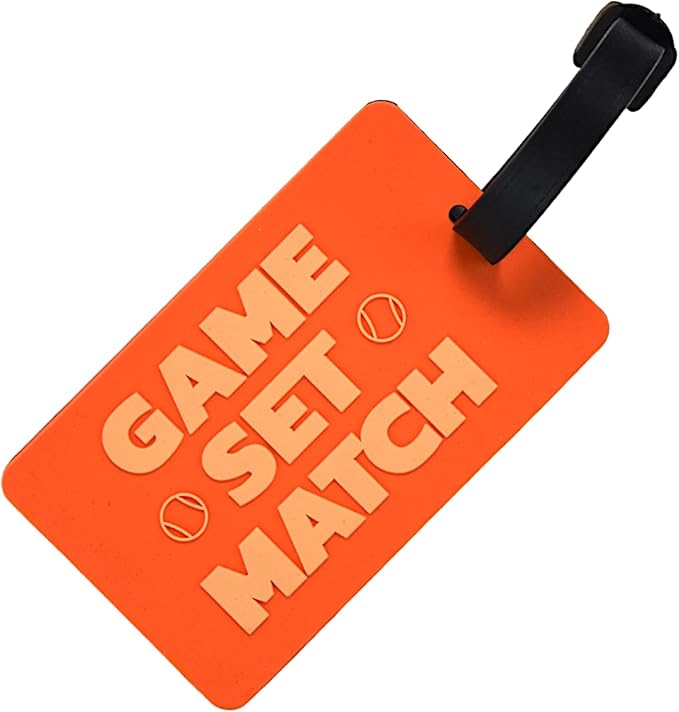 Tennis Bag Tag – Game Set Match Orange, Silicone Luggage Tag for Tennis Bags & Travel, Waterproof & Durable, Secure Strap for Easy Identification, Perfect Tennis Gift