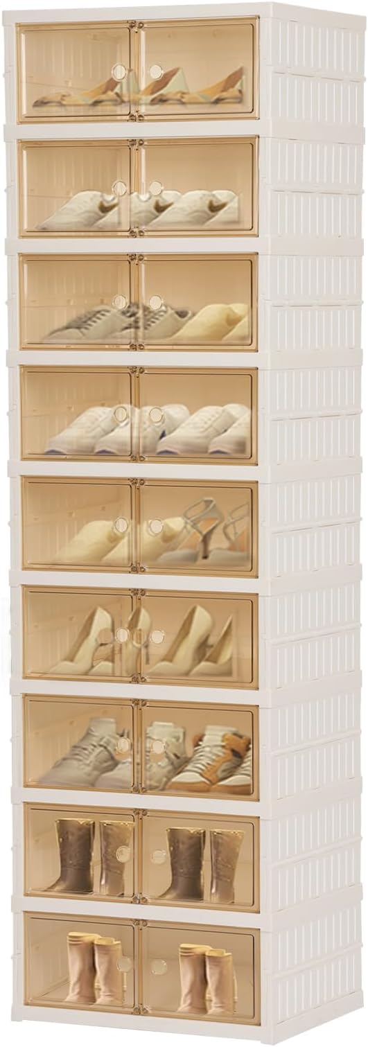 Portable Extra Large Folding Shoe Rack, Shoe Organizer Storage Box for Closet With Magnetic Clear Door, Shoe Storage Cabinet for Living Room, Entryway(9 layers—18 Pairs, Style-A)