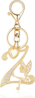Gold Plated Alphabet Initial Letter Keyring Keychain for Women Girls Crystal Key Chains for Wallet Backpack Bag Charm
