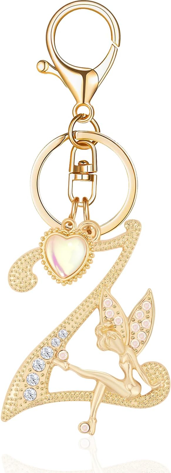 Gold Plated Alphabet Initial Letter Keyring Keychain for Women Girls Crystal Key Chains for Wallet Backpack Bag Charm
