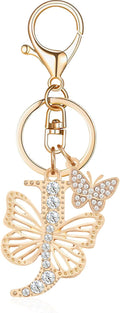 Gold Plated Alphabet Initial Letter Keyring Keychain for Women Girls Crystal Key Chains for Wallet Backpack Bag Charm