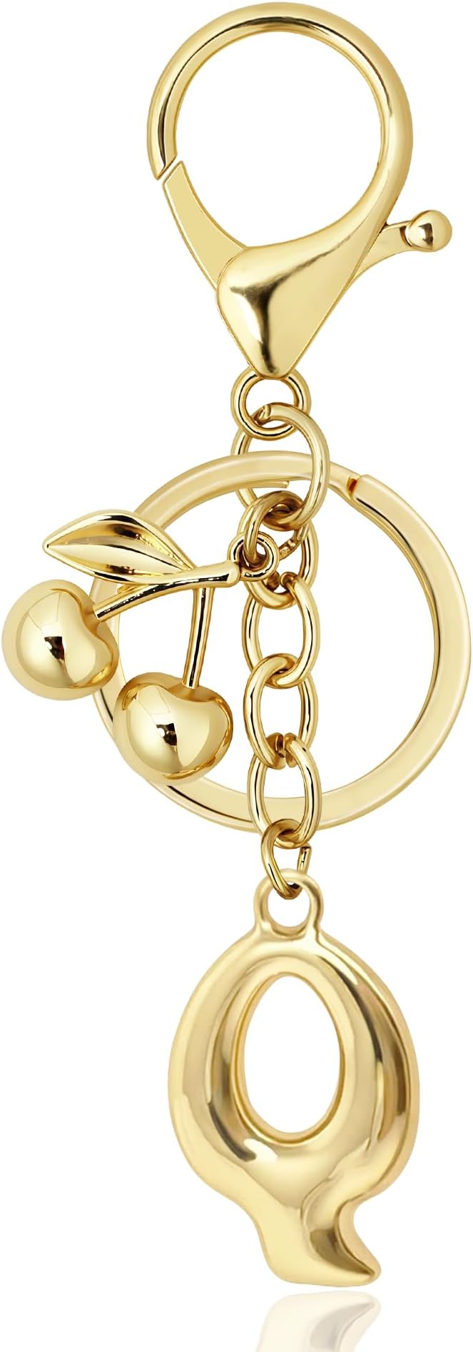 Gold Bubble Heart, Cherry, Bow & More Designs Letter Initial Keychain Bag Charms – Cute Purse Charms for Handbags