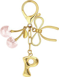 Gold Bubble Heart, Cherry, Bow & More Designs Letter Initial Keychain Bag Charms – Cute Purse Charms for Handbags
